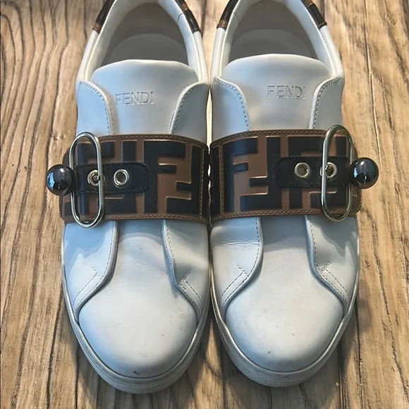 Fendi White and Brown Monogram Sneakers - Picture 4 of 6